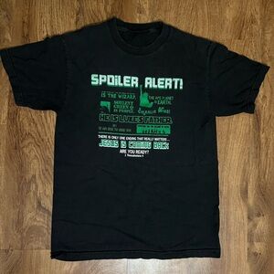 Black and green Spoiler Alert T-shirt. L-26.5” and W-19”